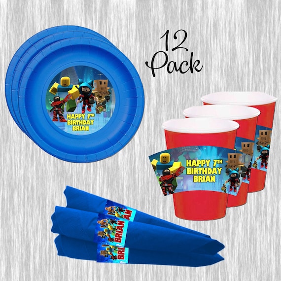 Roblox Paper Plates Cups And Napkins 12pack Etsy - roblox cups and plates