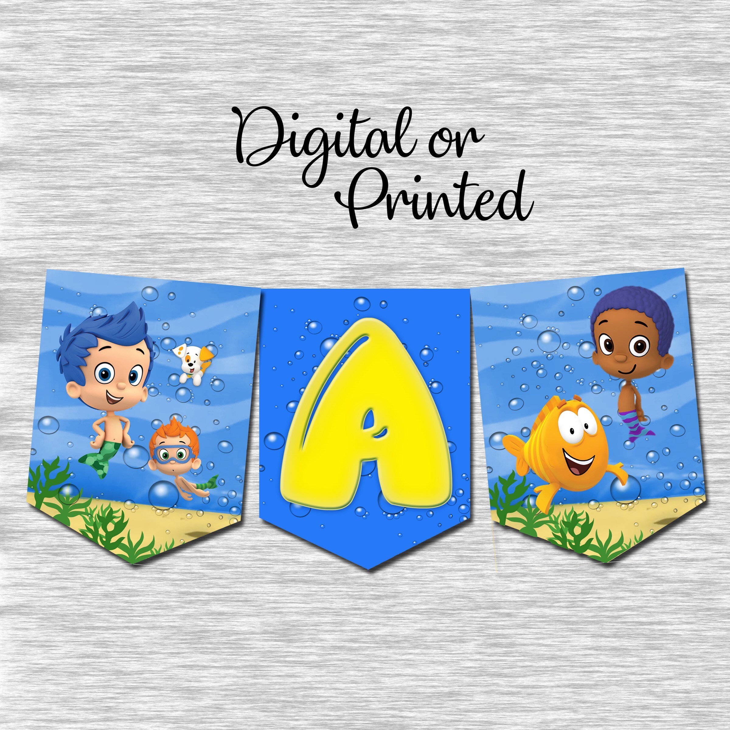 Bubble Guppies Happy Birthday Banner - digital oder gedruckt Intended For Bubble Guppies Birthday Banner Template