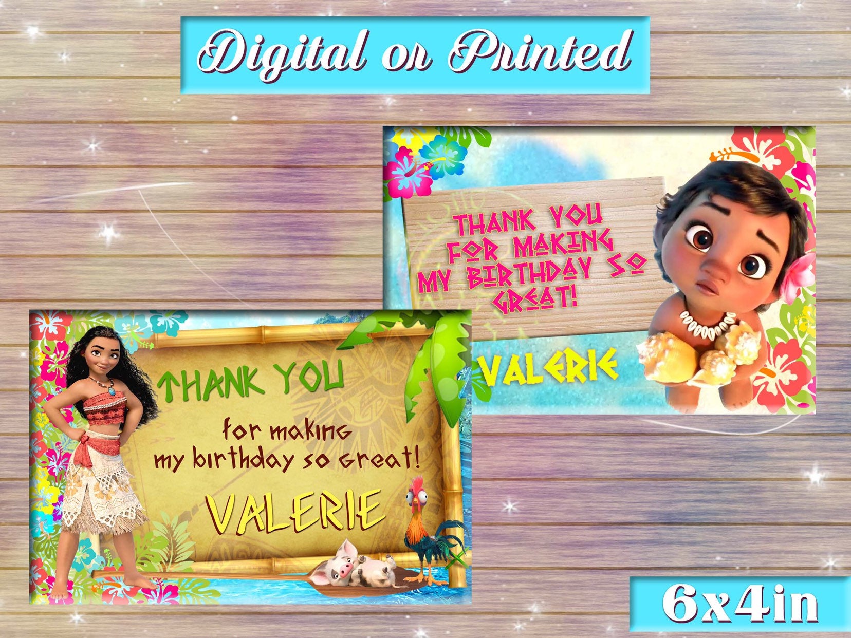 Moana Thank You Card Digital or Printed - Etsy