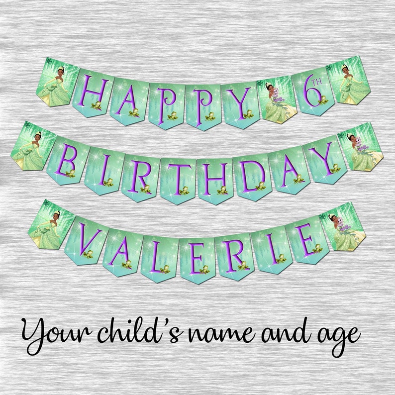 Princess Tiana happy birthday banner digital or printed | Etsy