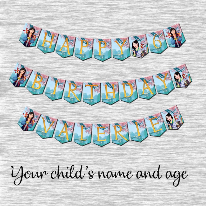 Mulan happy birthday banner digital or printed | Etsy