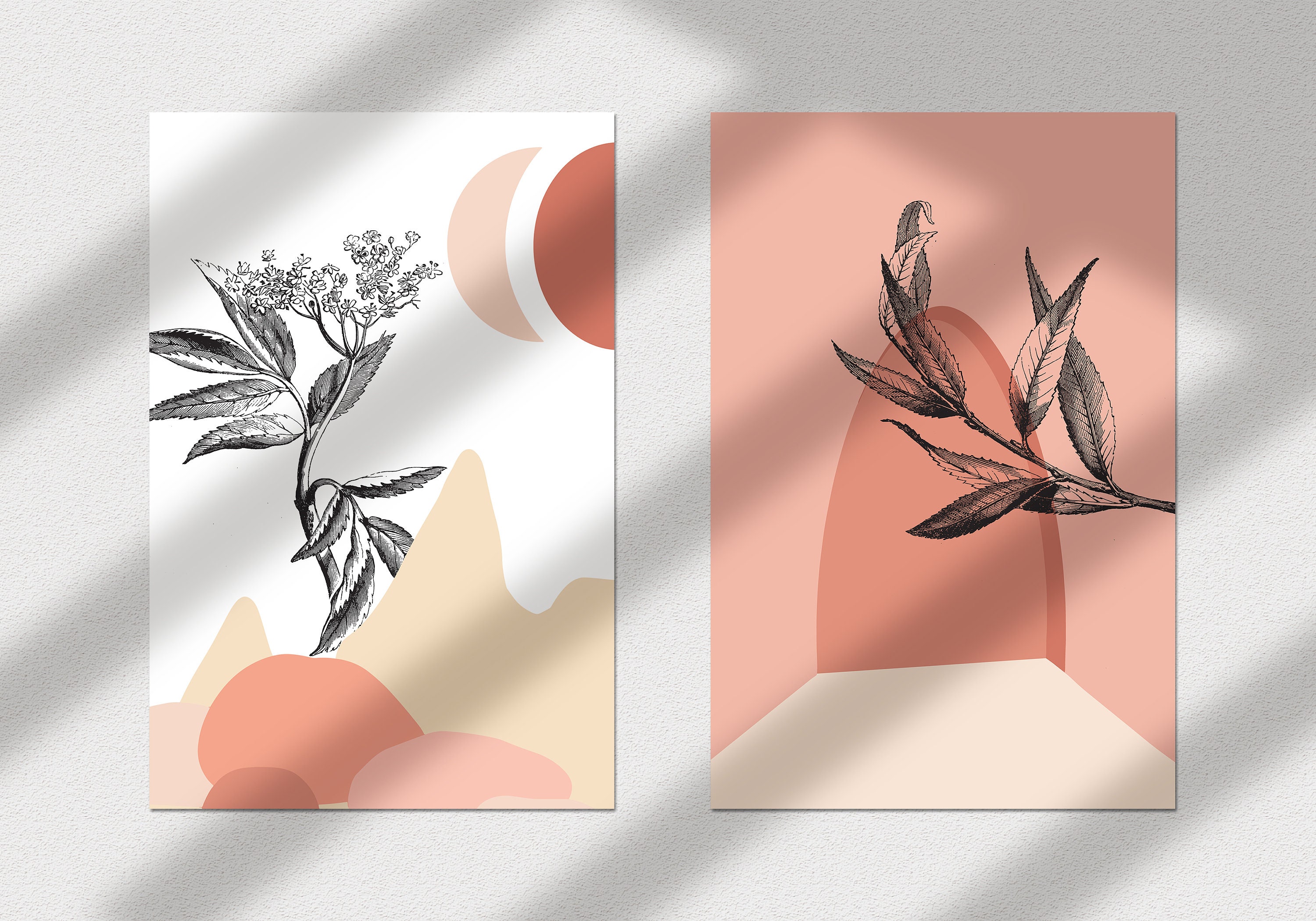 Set of 4 Mid Century Wall Art Neutral Trees Moon and Etsy