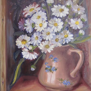 Bouquet of daisies oil painting, daisies original painting, still life chamomile, daisy wall art, daisies in vase painting, daisy artwork