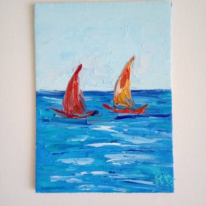 pintura de iates no mar, veleiros texturizados na pintura do mar, paisagem marítima com veleiros, paisagem marítima pequena, iates originais com pintura a óleo