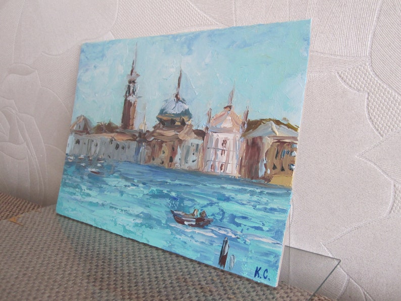 oil painting on cardboard Venice Italy landscape sea view from the shore Landscape Venice original Venice wall art cityscape with sea