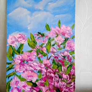 Cherry blossom oil painting, sakura original oil painting, cherry blossom branches painting, sakura pink bloom, flower home art wall decor