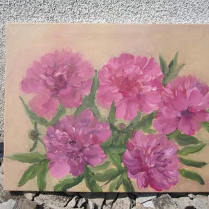 Pink Peonies Oil Painting: Floral Bouquet Canvas Art, 20x16 Inches