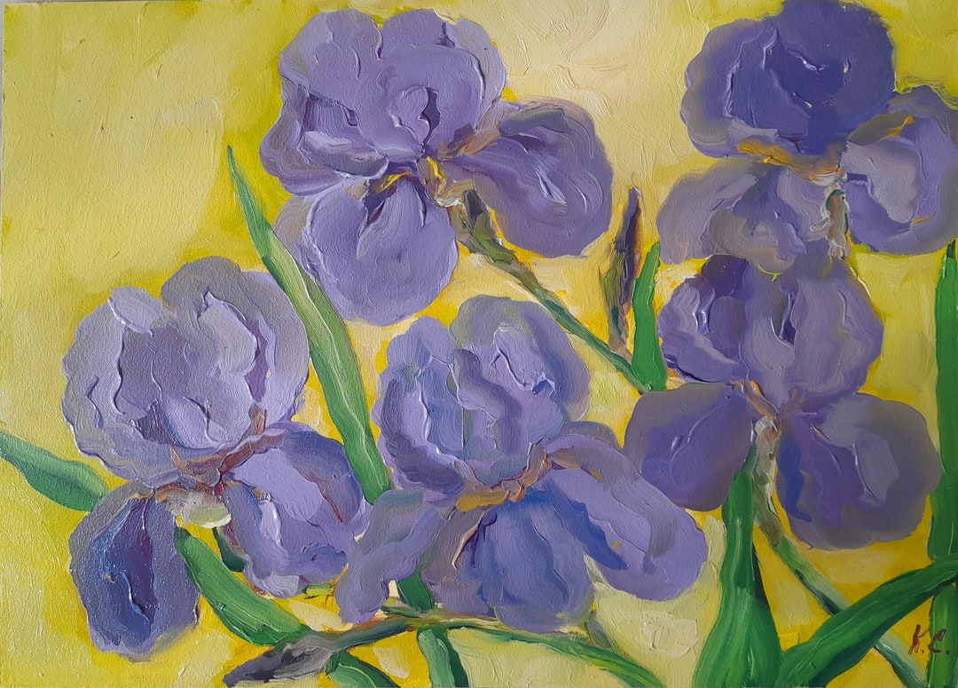 Blue Irises Bouquet, Original Floral Oil Painting, Still Life - Etsy ...