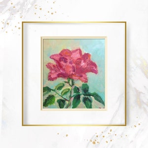 rose oil painting, oil painting pink rose, textured flowers, original oil painting on fibreboard, small picture, flowers rose wall art