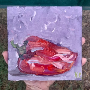 Pintura al óleo de pimiento rojo: Arte decorativo para cocina pequeña (15 x 15 cm)