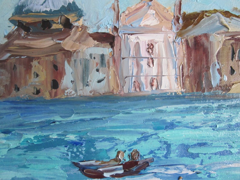 oil painting on cardboard Venice Italy landscape sea view from the shore Landscape Venice original Venice wall art cityscape with sea