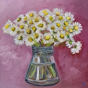 Daisy Bouquet Oil Painting: Floral Still Life, 10x10 in