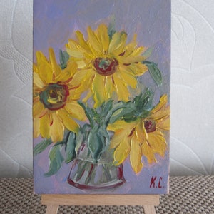 Girasoles en una pintura al óleo de jarrón, pintura de girasoles aceo, arte de pared de girasol, pintura al óleo de flores, pintura ucraniana, obras de arte de girasol