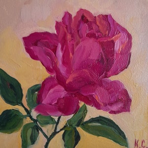 Fuchsia Rose Oil Painting: Miniature Floral Wall Art (6x6 inches)