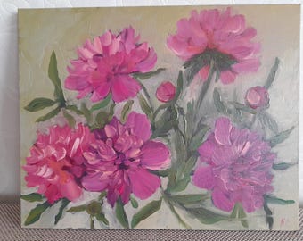 Pink Peonies Oil Painting: Floral Still Life, Original Flower Art 20x16