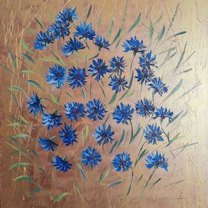 Kornblumen Strauß blau Gemälde, Kornblumen Malerei, Kornblumen Malerei, Kornblumen Wandbild, Kornblumen Bild, Kornblumen Bild