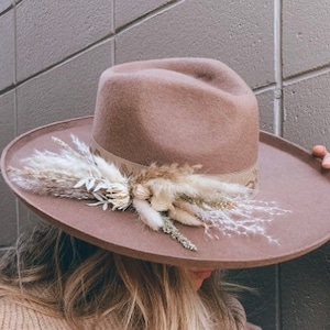 Boho Bridal Headpiece for hat, Hat flower crown, dried flower headpiece, Flower embellishment for Hat