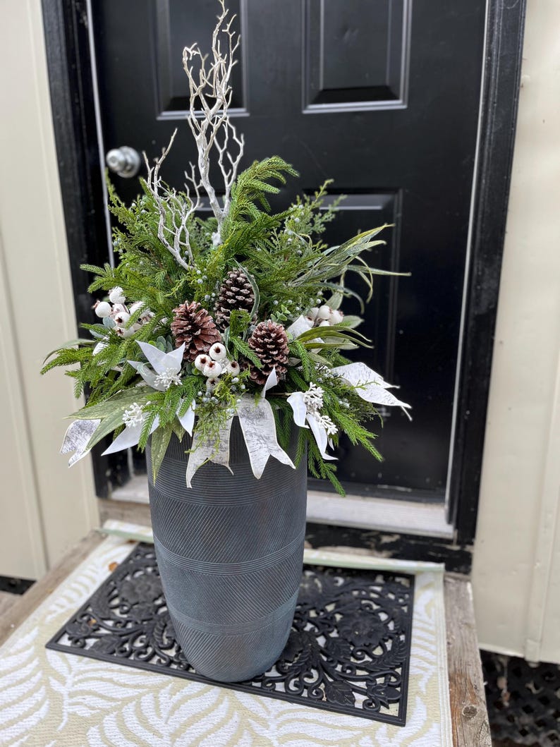 Artificial Winter Planter Drop In, Faux Urn Filler , Planters for Porch