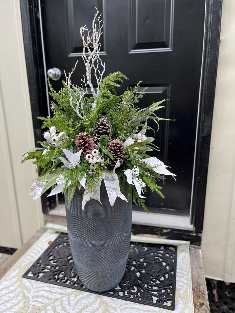 Artificial Winter Planter Drop In, Faux Urn Filler , Planters for Porch