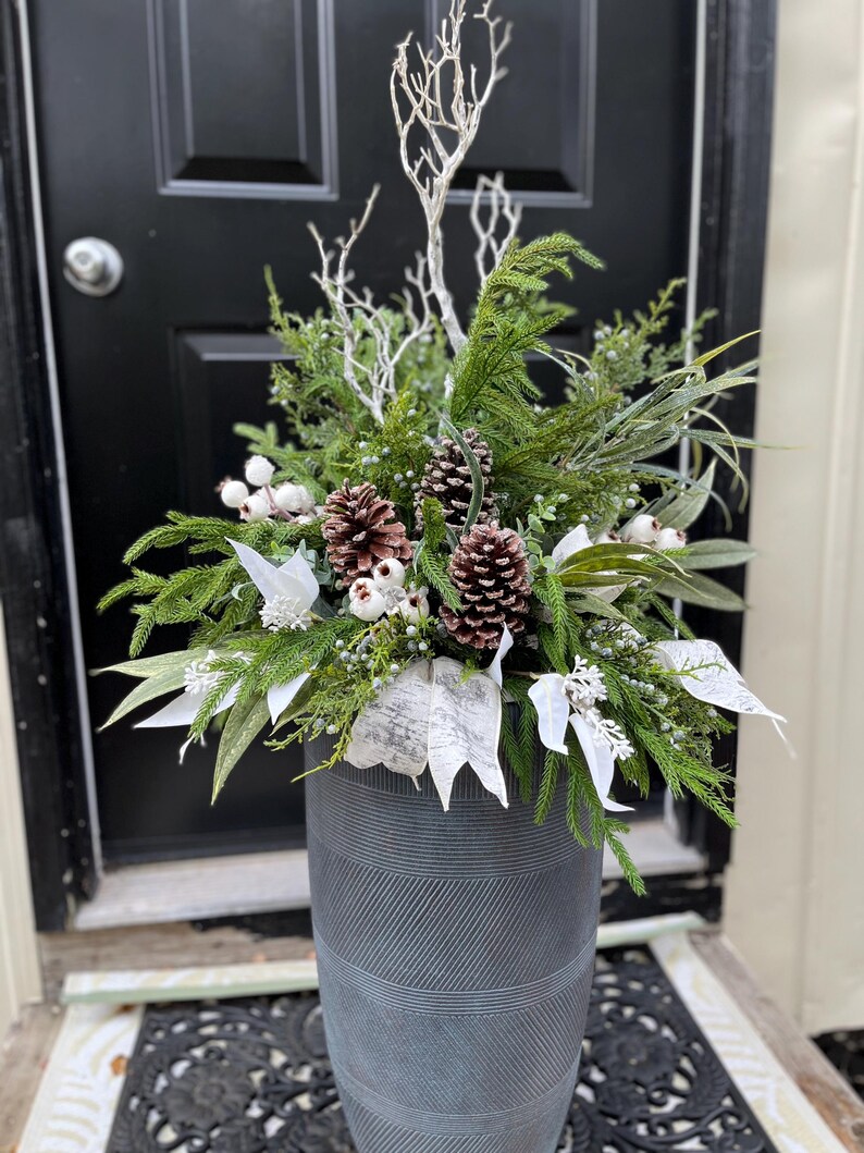 Artificial Winter Planter Drop In, Faux Urn Filler , Planters for Porch