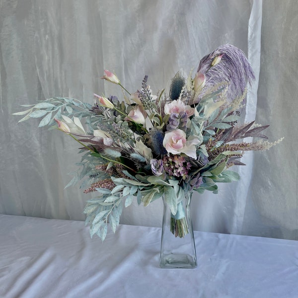 Silk Lavender Bridal Bouquet, Dried Flower Arrangement, Boho Deco, Dried flower bouquet, Dried flowers, Wedding Flowers, Lavender Bouquet
