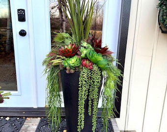 Faux succulent planter drop in, faux urn filler , planters for porch, Tall Floor Arrangement, Faux Plants, Lifelike Urn Filler Arrangement