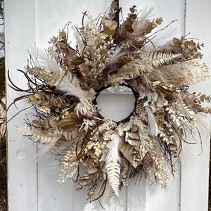 Artificial Pampas Wreath, Bohemian Wreath, Boho Wreath, Faux Dried Grass Wreath, Neutral Modern Wreath / Cream Boho Wreath, Fall Wreath