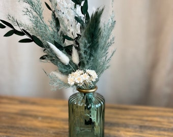 Blue dried flower arrangement /small dried flower bouquet/ dried preserved mini bouquet/ blue mini boho bouquet with pampas