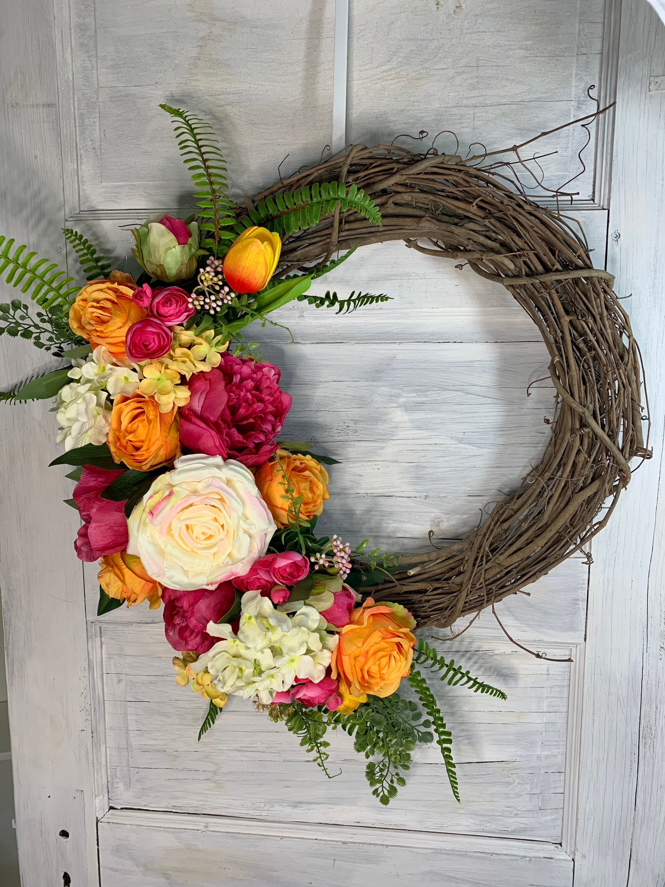 Orange and pink summer wreath for front door bright summer Etsy