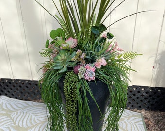 Pink Faux succulent drop in planter, faux urn filler , planters for porch, urn filler for summer, potted faux plants, succulent arrangement