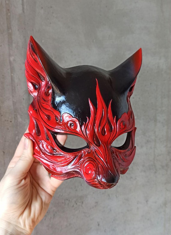 スイムスーツデパートメント／ウッドカービングお面フォックスマスクFox Mask Kitsune Fox Mask - Black/Red – Space Armory | Japanese Mask and