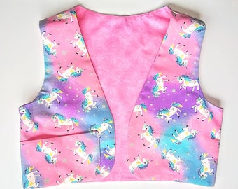 Unicorn Girl's Vest, pink, blue, purple, Reversible, Easter, Birthday, School, Spring Clothing, Summer Wear, Cotton, Handmade in USA, size 8