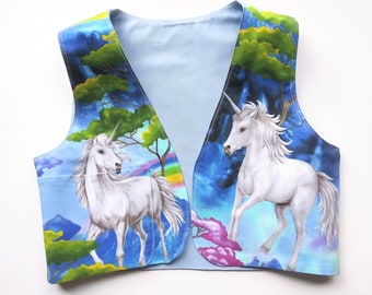 Unicorn Vest, School, Birthday, Christmas, Easter, Unisex Clothing, Blue, Gift, Reversible, Spring, Summer, Kid's Size 7, Handmade in USA