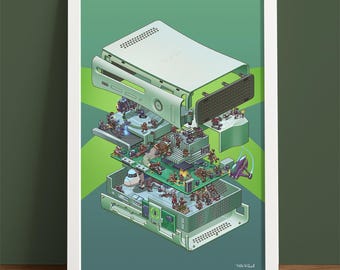 Xbox 360 Exploded Diagram: Retro Gaming Art Print