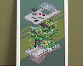 Gameboy Exploded Diagram: Retro Gaming Art Print