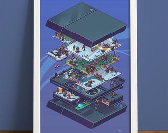 PS4 Exploded Diagram: Retro Gaming Art Print