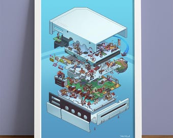 Wii Exploded Diagram: Retro Gaming Art Print