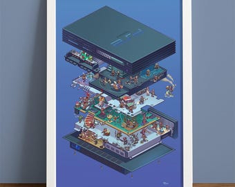 PS2 Exploded Diagram: Retro Gaming Art Print