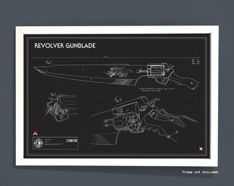 Gunblade FF8 Blueprint Design 13x19"