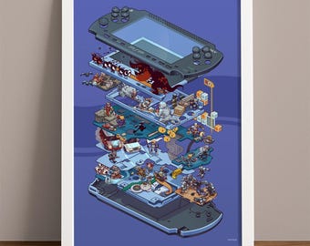 PSP Exploded Diagram: Retro Gaming Art Print
