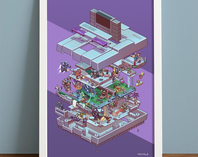 SNES Exploded Diagram: Retro Gaming Art Print