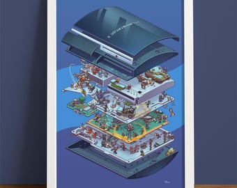 PS3 Exploded Diagram: Retro Gaming Art Print