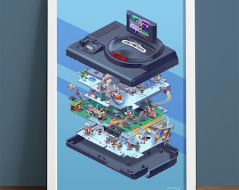 Genesis Exploded Diagram: Retro Gaming Art Print