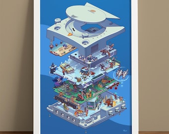 Dreamcast Exploded Diagram: Retro Gaming Art Print