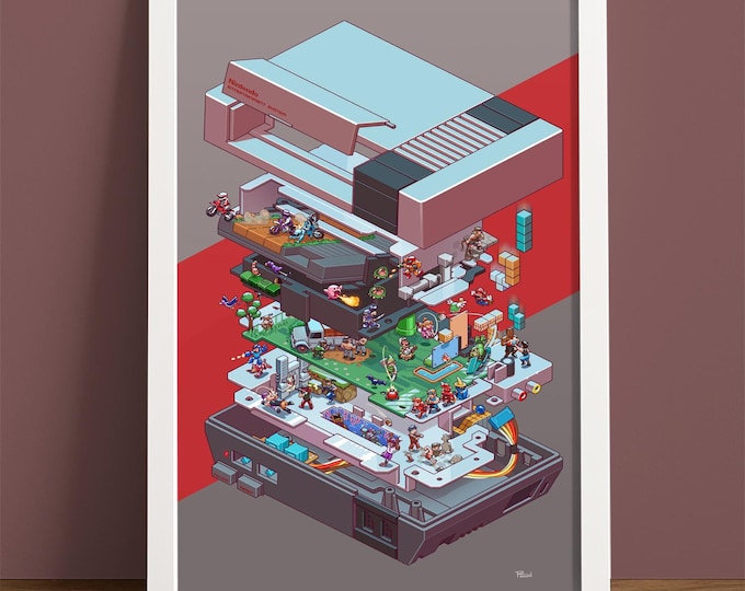 NES Exploded Diagram: Retro Gaming Art Print