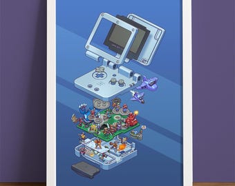 GBA Exploded Diagram: Retro Gaming Art Print