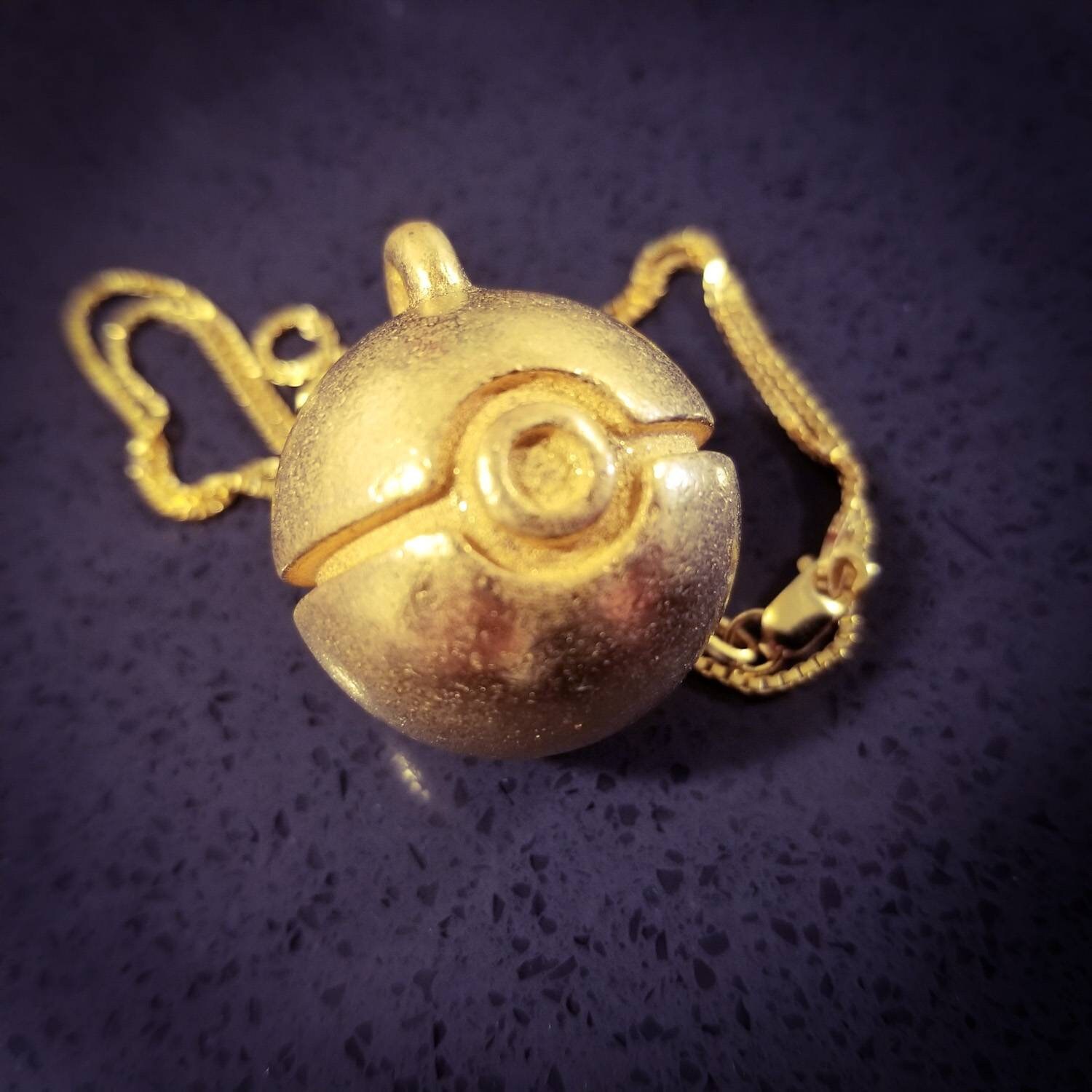 Pokemon Pokeball Pendant 24k Gold Plated Etsy