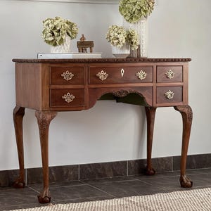 Restored Antique Table with original hardware. Unique Console table. Dressing table. Desk.  Study furniture.  Dark oak finish. 18th century