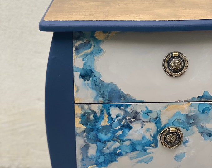 The Emily Bedside Table. Navy & Gold Leafed With Unique Etsy UK