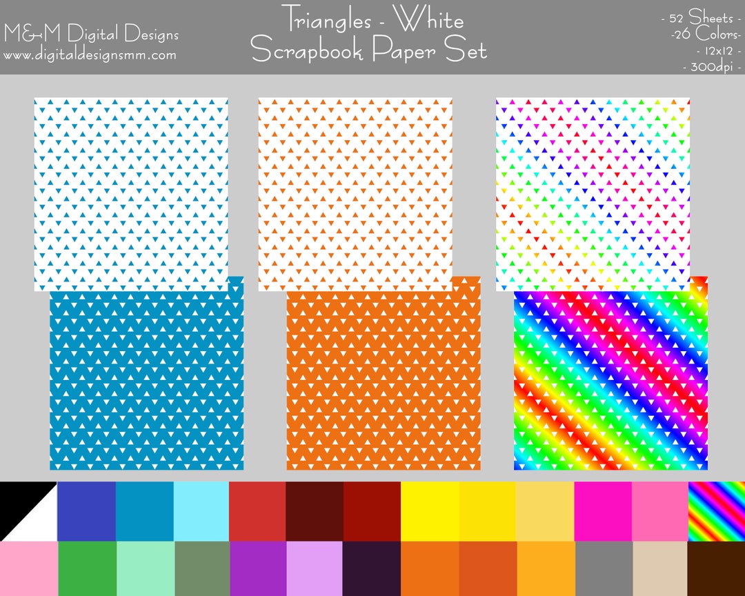 Triangles White Scrapbook Paper Set. 12x12 Digital Paper Etsy